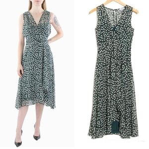 NWT Calvin Klein Womens Sz 6 Dress Surplice Green Polka Dots Faux Wrap Sheath